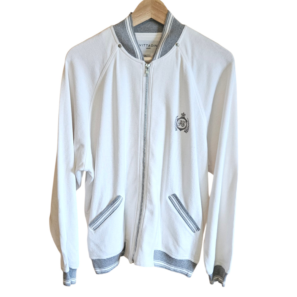 Vittadini Sport Women's Large White 100% Cotton Crest Varsity Bomber Jacket
